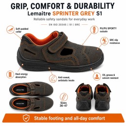 SPRINTER GREY S1 Safety Sandals Steel Toe SRC