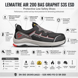 LEMAITRE AIR 200 BAS GRAPHIT S3S ESD Safety Shoes