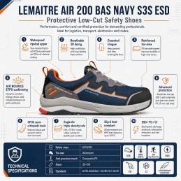 LEMAITRE AIR 200 NAVY S3S ESD Safety Shoes Lightweight