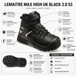 Lemaitre MAX HIGH UK BLACK 2.0 S3 Safety Boots
