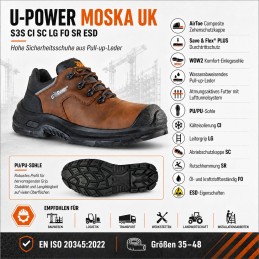 U-POWER MOSKA UK S3S CI SC LG FO SR ESD Safety Shoes