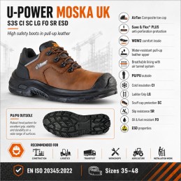 U-POWER MOSKA UK S3S CI SC LG FO SR ESD – półbuty ochronne